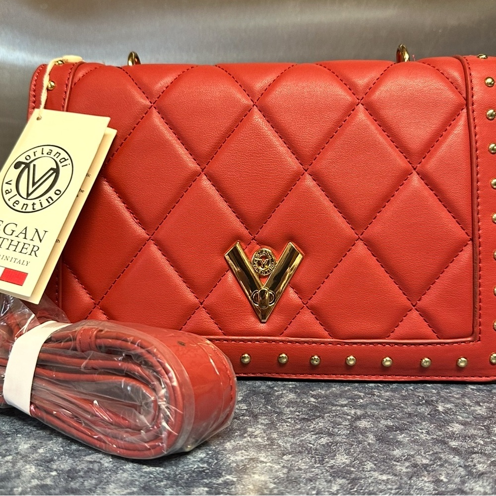 Vegan Leather Quilted Red Handbag